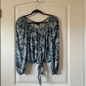Karen Kane Tie Front Top Blouse‎ Marble Print Long Sleeve XS